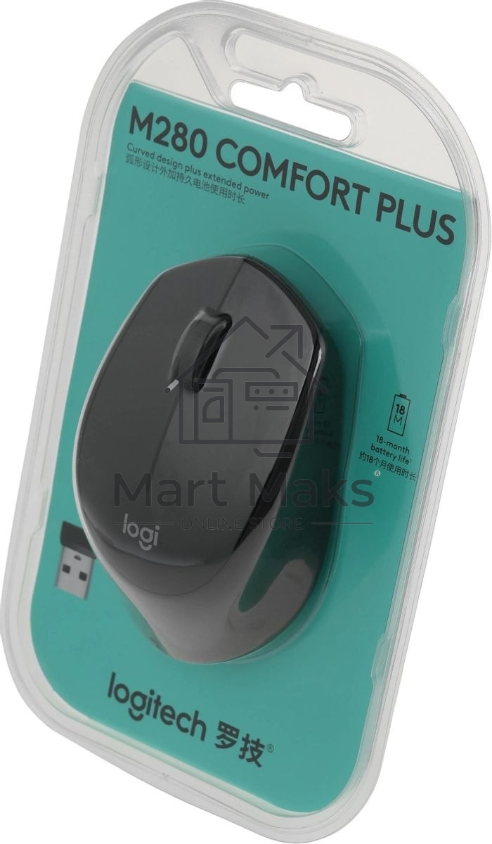 Мышь беспроводная Logitech M280 черный, 1000 dpi, радиоканал, USB, кнопки - 3