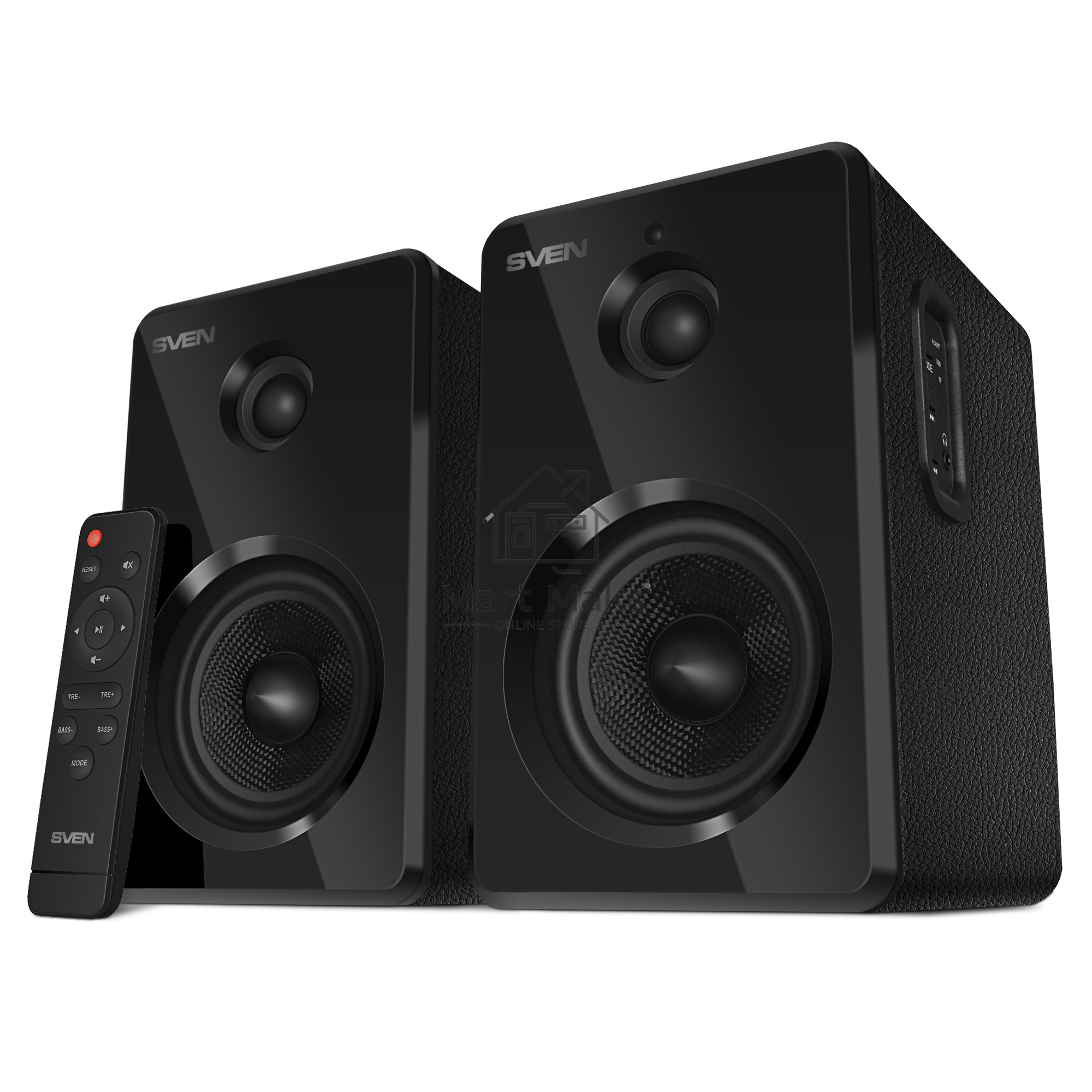 Колонки SVEN SPS-730 2.0 чёрные (2x25Вт, экокожа, USB/SD, пульт ДУ, Bluetooth)