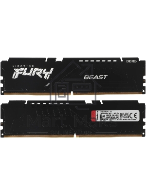 Оперативная память Kingston Fury Beast, DDR5, 64GB (2x32GB), 5600MHz, CL40, DIMM, радиатор, черный