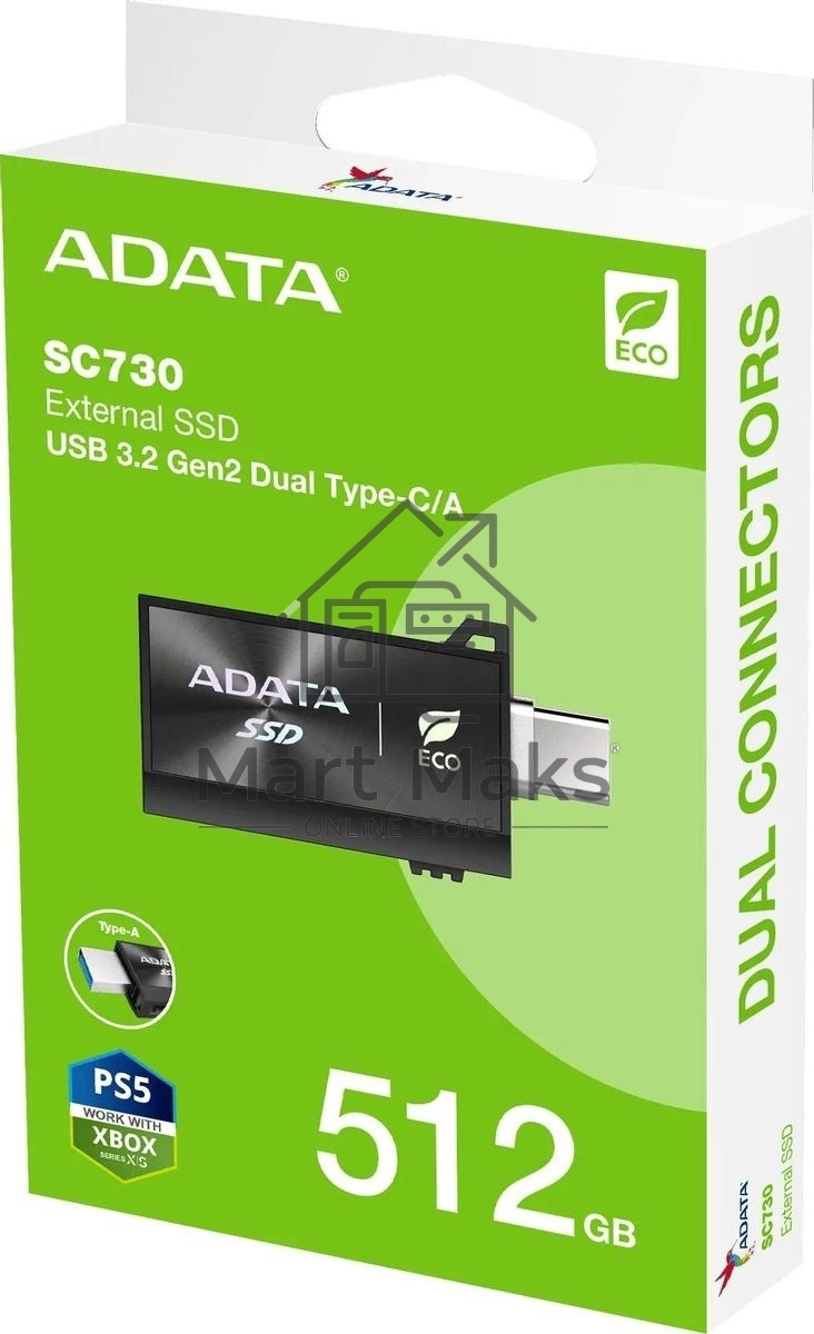 Накопитель SSD A-Data SC730 USB3.2 Gen2 512GB SC730-512G-CACTI черный