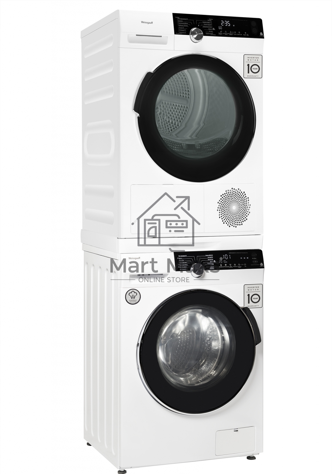 Сушильная машина Weissgauff WD 599 DC Inverter Heat Pump белый, 9 кг, сушка - тепловой насос, программ - 14, 59.5 x 84.5 x 64 см