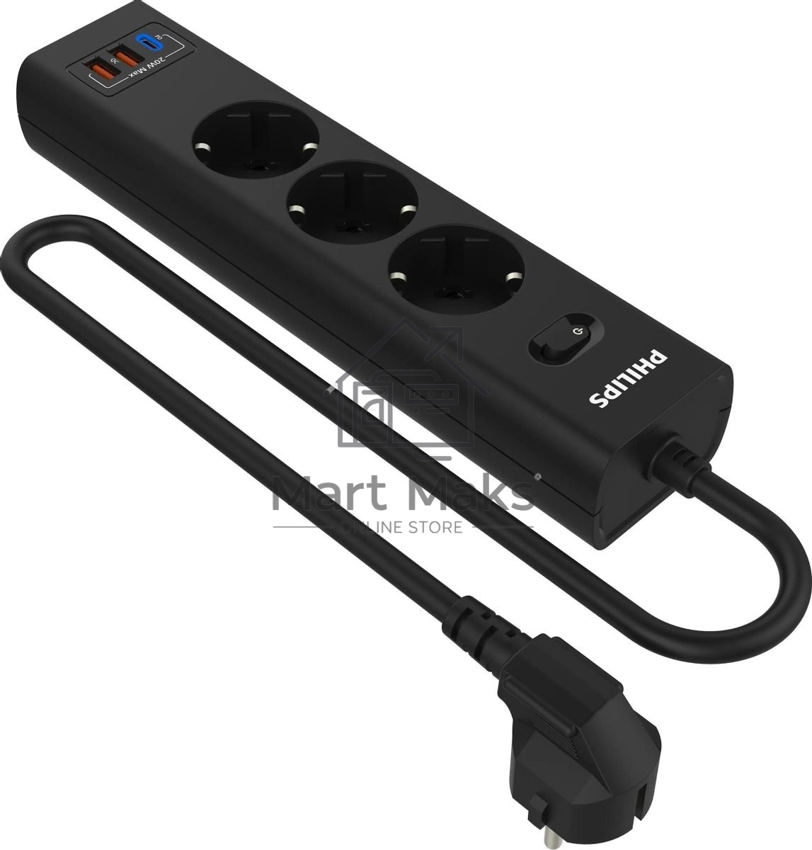 Сетевой фильтр Philips CHP4336BA/51, 2м, 3 розетки, черный