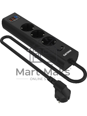 Сетевой фильтр Philips CHP4336BA/51, 2м, 3 розетки, черный