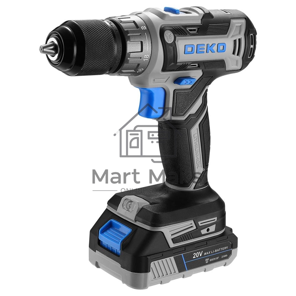 Дрель-шуруповерт DEKO DKCD20V ONE+, 20 В, 2 Ач, 45 Нм, щеточный