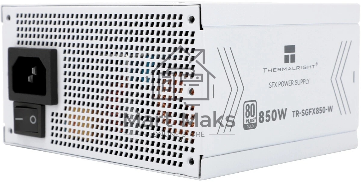Блок питания Thermalright, 850W 80+ Gold (SFX, 3.1, PCIe 5.1, Full modular, 1x24(20+4)pin, 1xCPU 8(4+4)pin, 2xPCIe*2 8(6+2)pin, 1x12VHPWR PCIe 5.1 12+4pin 600mm, 3xSATA3, 3xMOLEX4pin, Active, 92x92mm, 100x125x64mm, APFC, OPP, OVP, OTP, OCP, SCP, UVP, whit