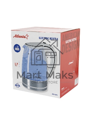 Чайник ATLANTA, ATH-691 белый, стекло Стекло, 2,0л, 2000Вт, иллюминация, быстрое закипание, фильтр от накипи, защита от перегрева.