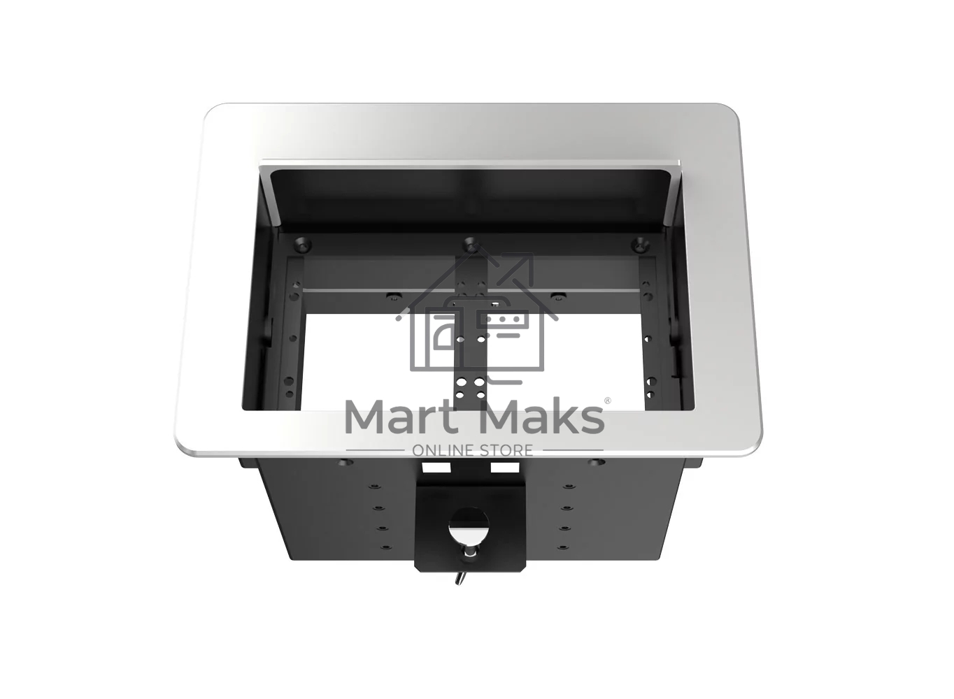 Прямоугольный металлический корпус Wize Pro WRTS-06BOX-S для модульной системы врезного лючка в стол с убирающейся крышкой для установки до 6 модулей-вставок, преустановленная рамка, серебристый