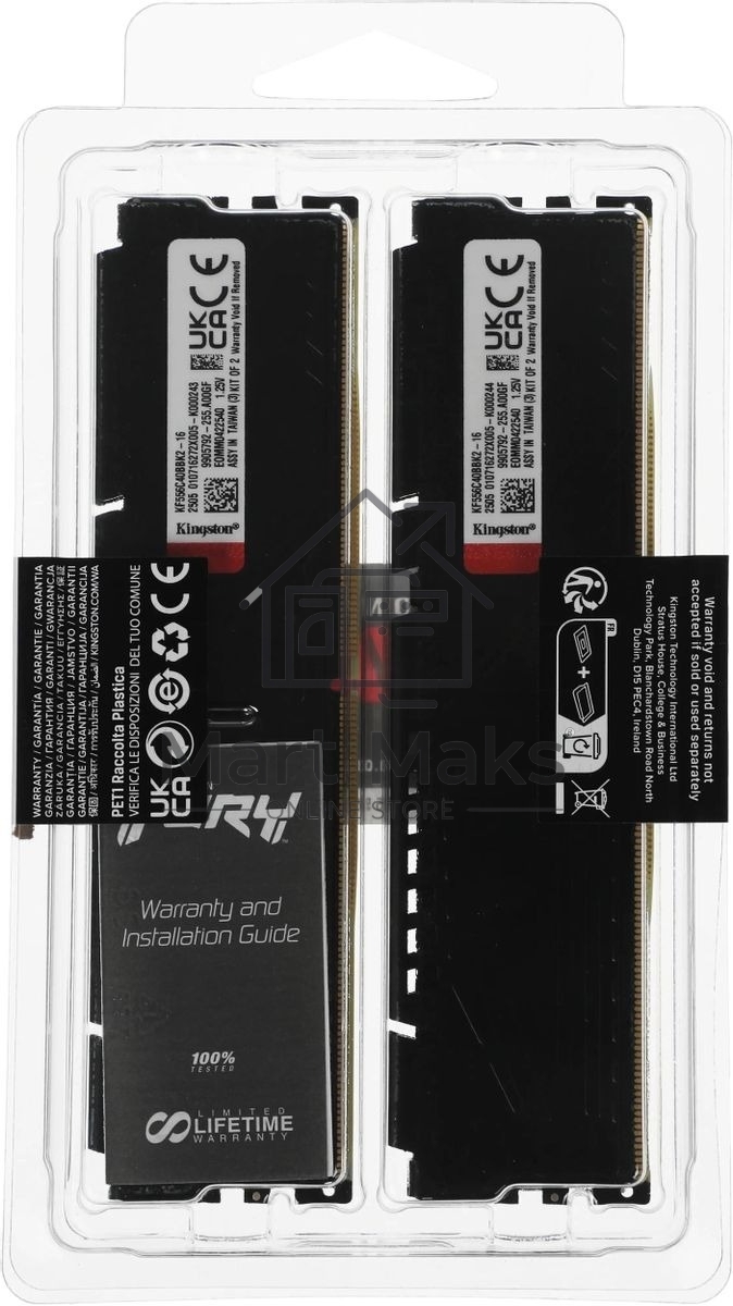 Оперативная память Kingston Fury Beast, DDR5, 16GB (2x8GB), 5600MHz, CL40, DIMM, с радиаторами, черный