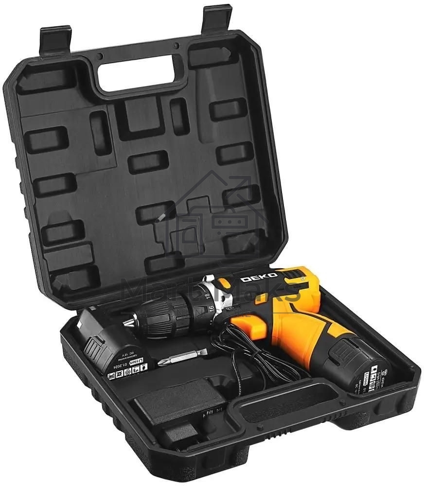 Дрель-шуруповерт Deko DKCD12V, 12 В, 1,5 Ач, 32 Нм, щеточный