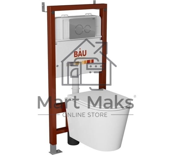 Комплект BAU 6 в 1: инсталляция BAU PRO, унитаз подвесной торнадо Bau Nimb Hurricane-3, сиденье дюропласт микролифт, клавиша BAU Dream, хром