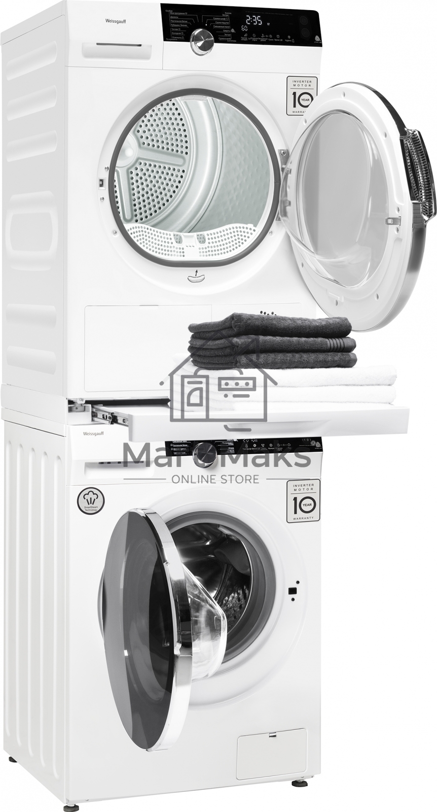 Сушильная машина Weissgauff WD 599 DC Inverter Heat Pump белый, 9 кг, сушка - тепловой насос, программ - 14, 59.5 x 84.5 x 64 см