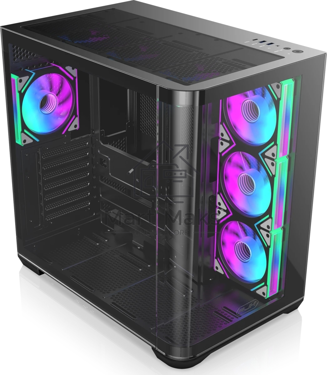 Компьютерный корпус без блока питания/ Case Raijintek ATREUS BT7, Midi-Tower, TG, 7x120mm ARGB, 2xUSB-A 3.0 + 1xUSB Type-C, E-ATX, ATX, mATX, mITX Black