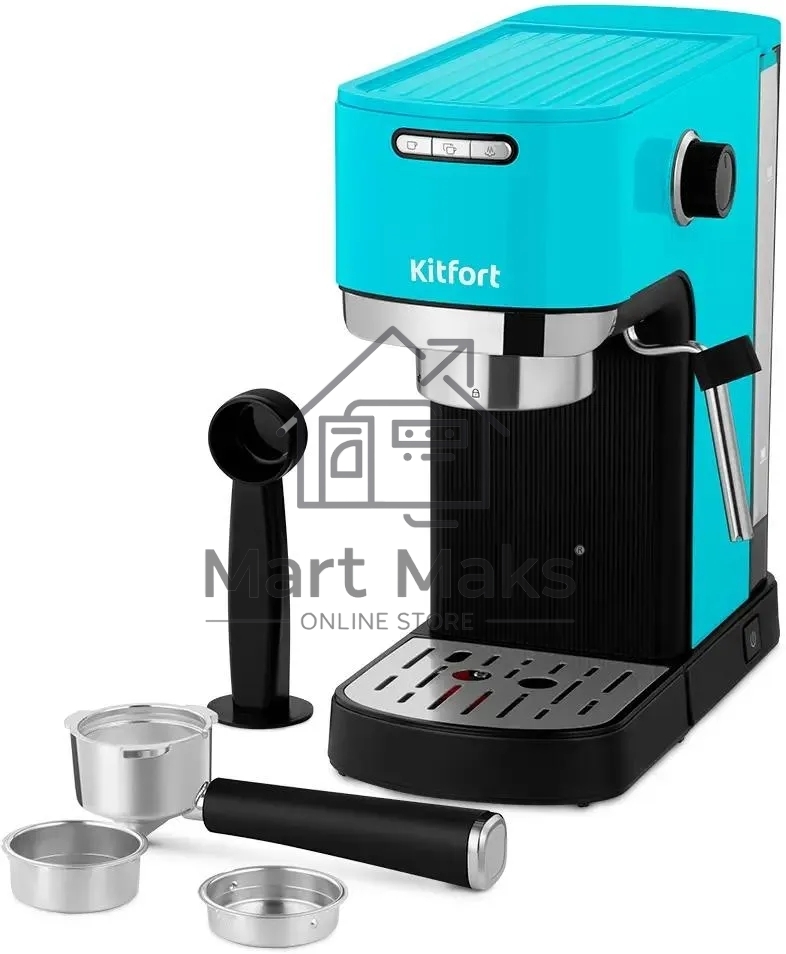 Кофеварка рожковая Kitfort КТ-7461 бирюзовый/черный, исп. кофе - молотый, 1.2 л, 1350 Вт, 20 Бар