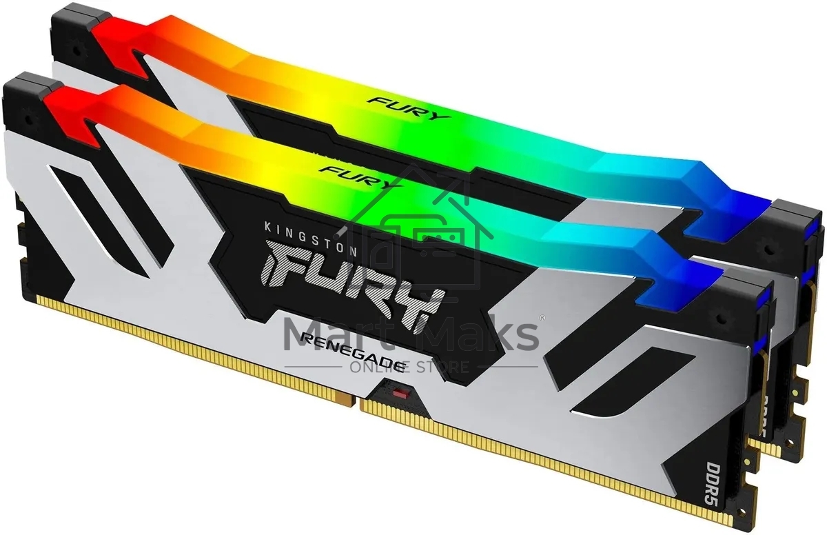 Оперативная память Kingston Fury Renegade, DDR5, 96GB (2x48GB), 6000MHz, CL32, DIMM, с радиаторами, cеребристый/черный
