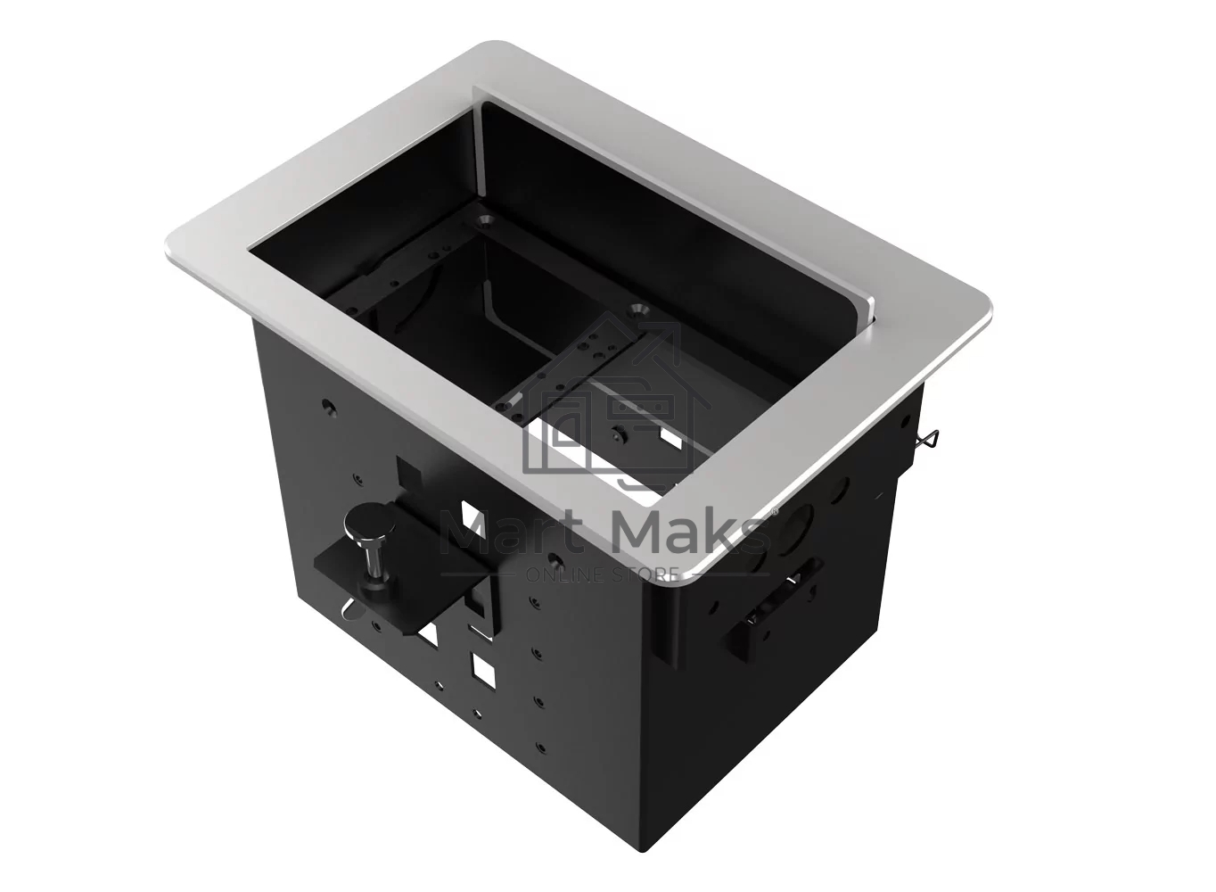 Прямоугольный металлический корпус Wize Pro WRTS-06BOX-S для модульной системы врезного лючка в стол с убирающейся крышкой для установки до 6 модулей-вставок, преустановленная рамка, серебристый
