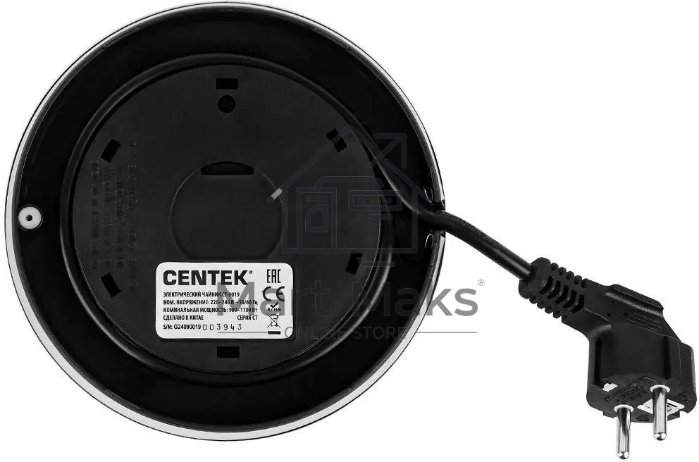 Чайник Centek CT-0019, 1100Вт стекло, черный и серебристый