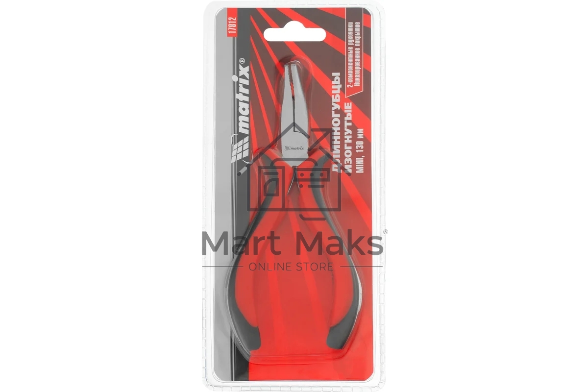 Длинногубцы Matrix Mini, 130 мм, никелированные, изогнутые, авторазжим, двухкомпонентные рукоятки