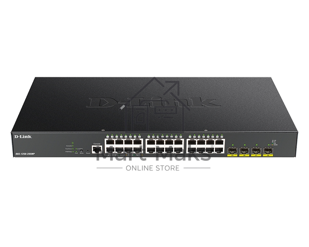 Коммутатор D-Link DGS-1250-28XMP, 24×1 Гбит/с + 4×10 Гбит/с SFP+, управляемый