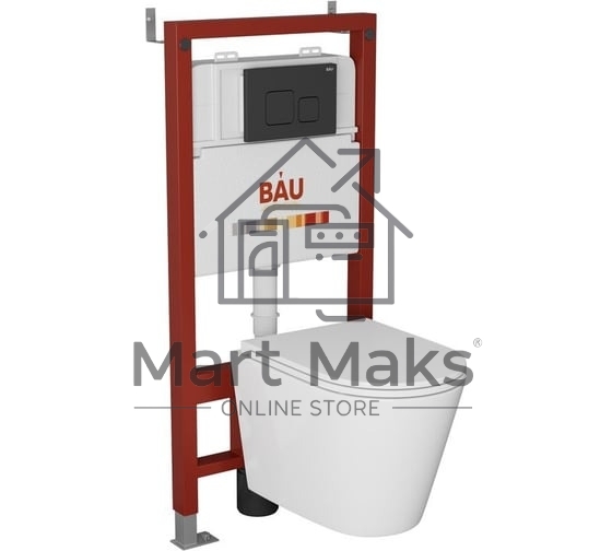 Комплект BAU 6 в 1: инсталляция BAU PRO, унитаз подвесной торнадо Bau Nimb Hurricane-2, сиденье дюропласт микролифт, кнопка смыва BAU Soul, черная матовая