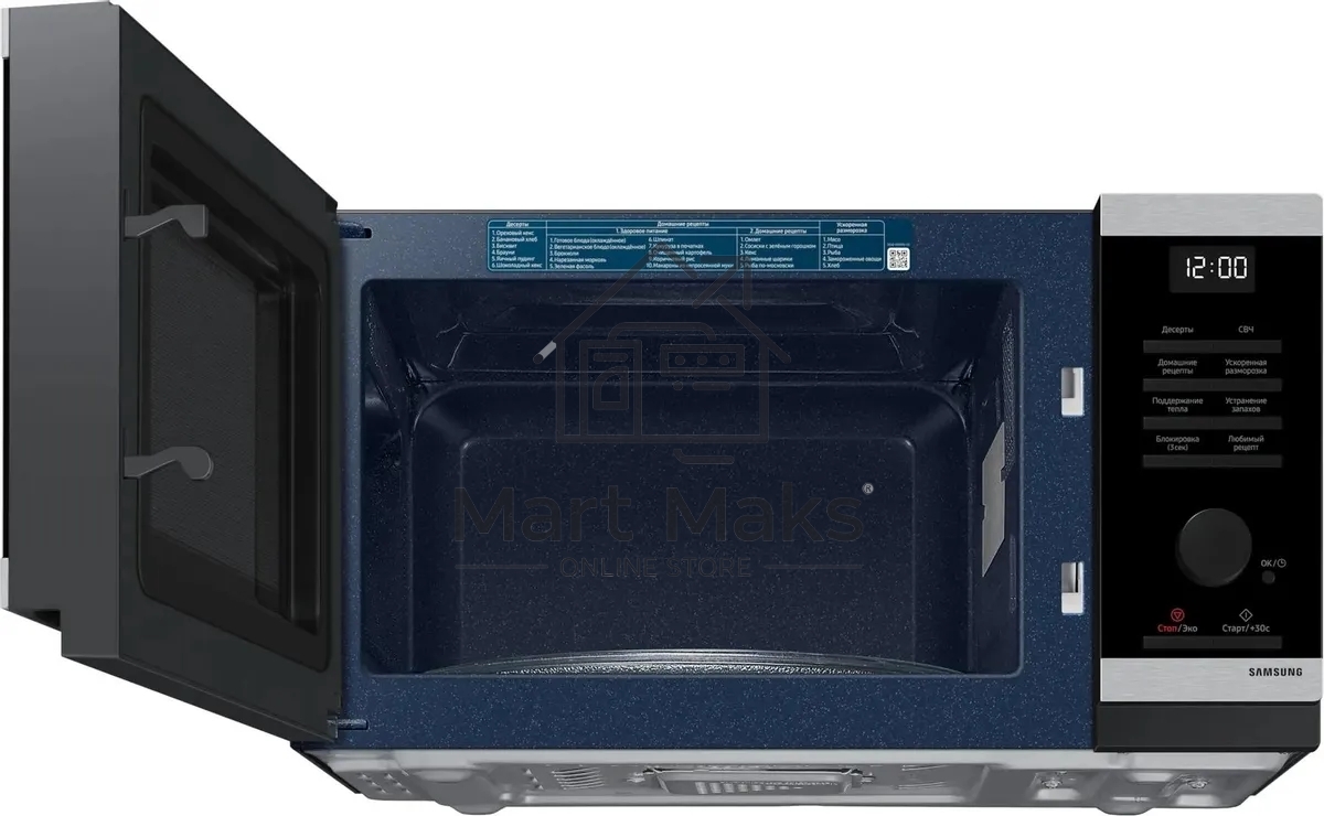 Микроволновая печь Samsung MS23DG4504ATBW нержавеющая сталь/черный, 23 л, 800 Вт, переключатели - сенсор/поворотный механизм