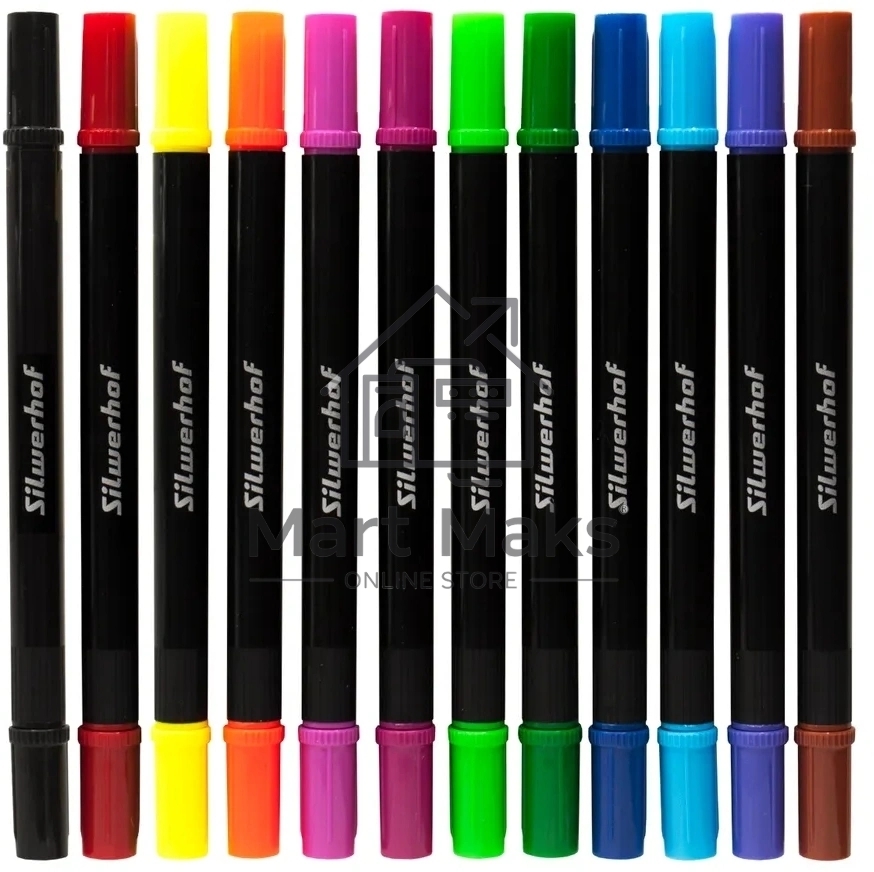 Фломастеры для скетчинга Silwerhof Create 11.5мм 169мм двойной пишущий наконечник, вентилируемый колпачок, 12 цветов, пакет с европодвесом