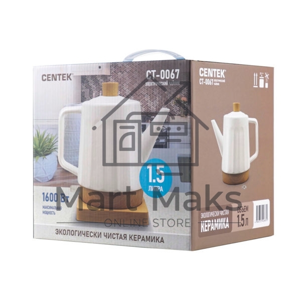 Чайник электрический Centek CT-0067 белый, 1.5 л, 1600 Вт