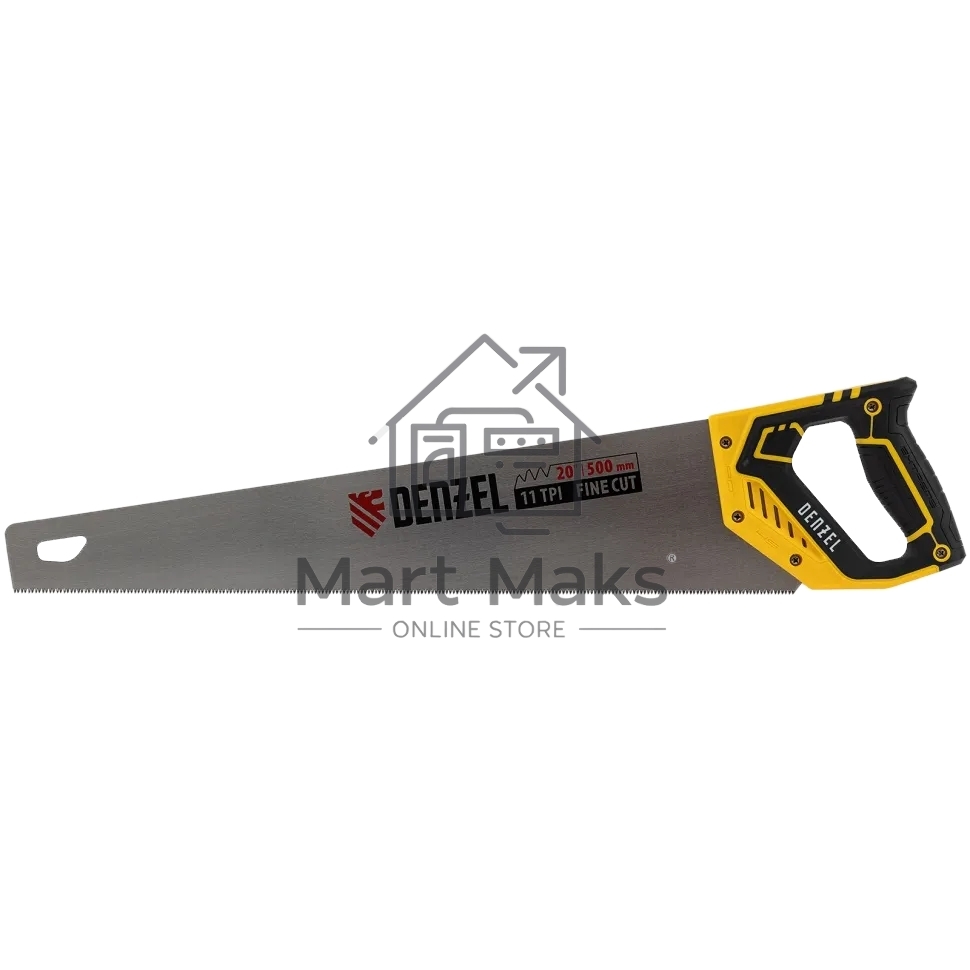 Ножовка по дереву Denzel 500 мм, 11 TPI, зуб 3D, двухкомпонентная рукоятка