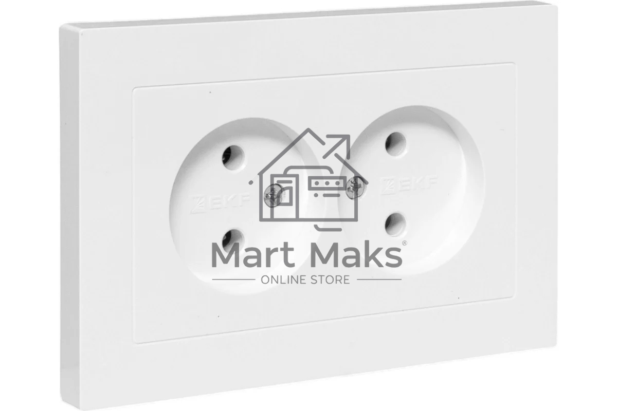 Розетка 2-м EKF UP1-SOW-200 СП Эпика 16А без заземл. без защ. шторок с рамкой механизм бел.