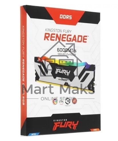 Оперативная память Kingston Fury Renegade, DDR5, 96GB (2x48GB), 6000MHz, CL32, DIMM, с радиаторами, cеребристый/черный