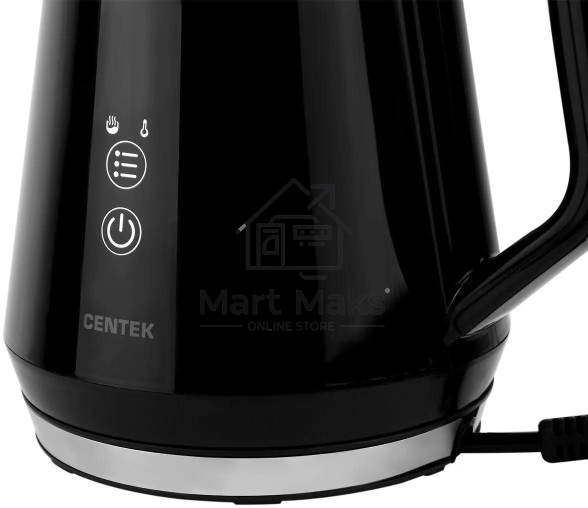 Чайник Centek CT-0019, 1100Вт стекло, черный и серебристый