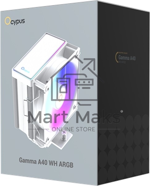 Кулер для процессора Ocypus Gamma A40 WH ARGB Digital, 100mm ARGB FAN, Top Display Panel, 4 HEAT PIPES, 4-PIN PWM, 600-2400 RPM, 29.5DBA, HYDRO BEARING, LGA115X/1200/1700/18XX, AM4/AM5