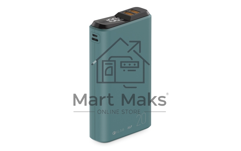 Портативный аккумулятор OLMIO QS-20, 20000mAh, 22.5W QuickCharge3.0/PowerDelivery, LCD, темно-зеленый