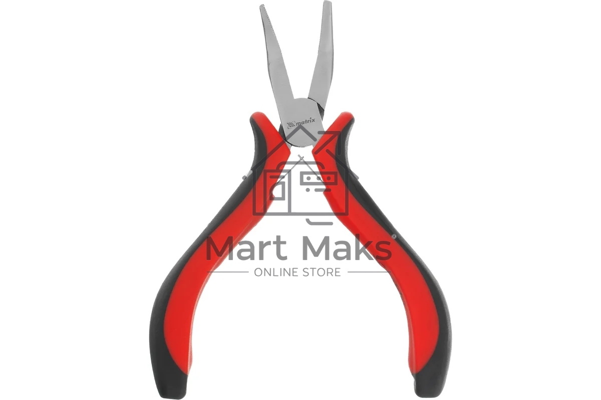 Длинногубцы Matrix Mini, 130 мм, никелированные, изогнутые, авторазжим, двухкомпонентные рукоятки