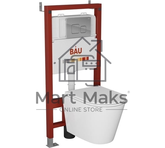 Комплект BAU 6 в 1: инсталляция BAU PRO, унитаз подвесной торнадо Bau Nimb Hurricane-2, сиденье дюропласт микролифт, кнопка смыва BAU Soul, хром