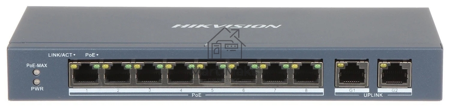 Коммутатор Hikvision DS-3E0310P-E/M, 8×100 Мбит/с PoE+ + 1×1 Гбит/с RJ45 + 1×1 Гбит/с Combo, неуправляемый
