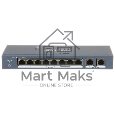 Коммутатор Hikvision DS-3E0310P-E/M, 8×100 Мбит/с PoE+ + 1×1 Гбит/с RJ45 + 1×1 Гбит/с Combo, неуправляемый