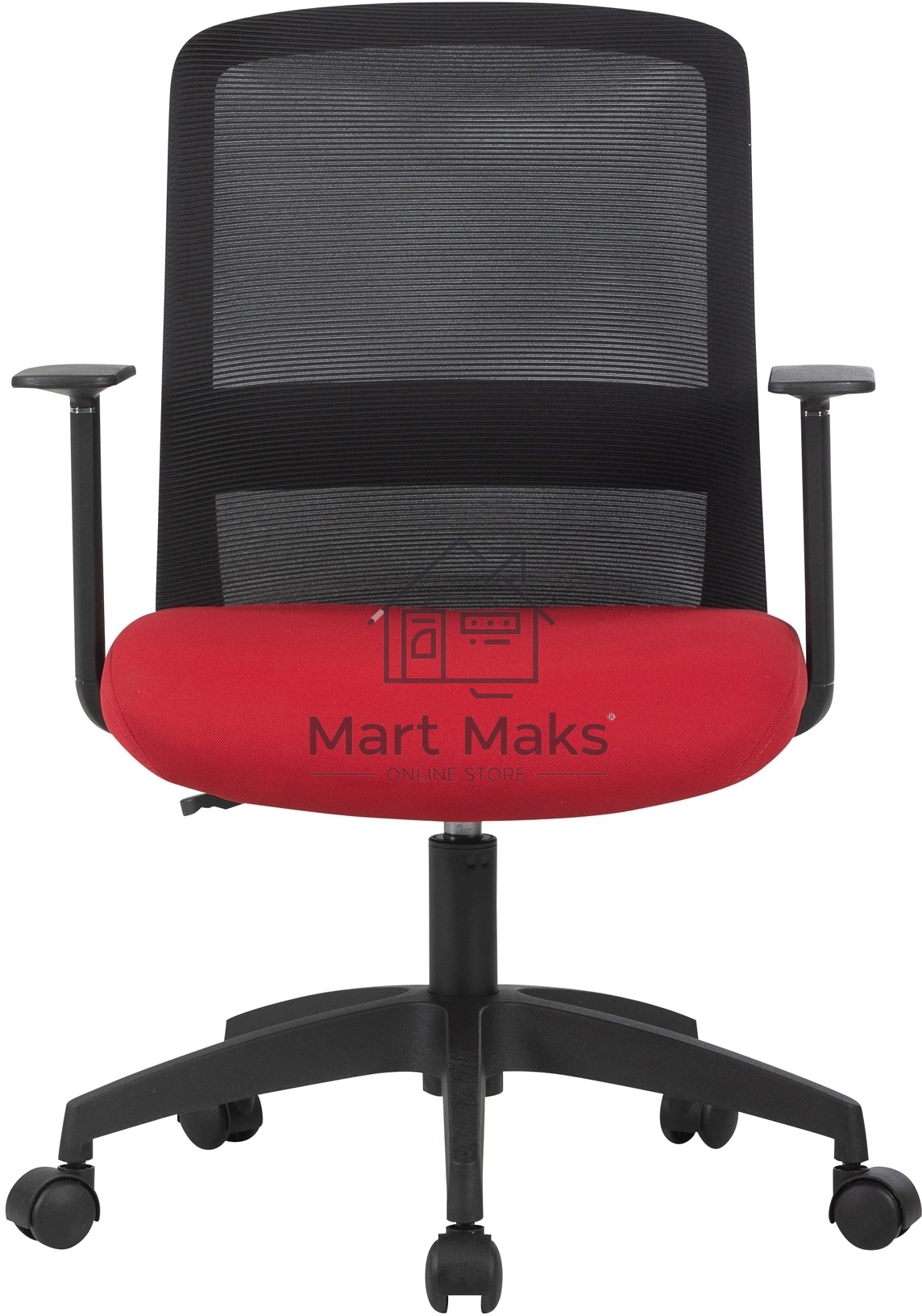 Кресло компьютерное Cactus CS-MC333-BKRD черный, сиденье темно-красный, сетка/ткань, низк.спин. крестов. пластик, пластик черный
