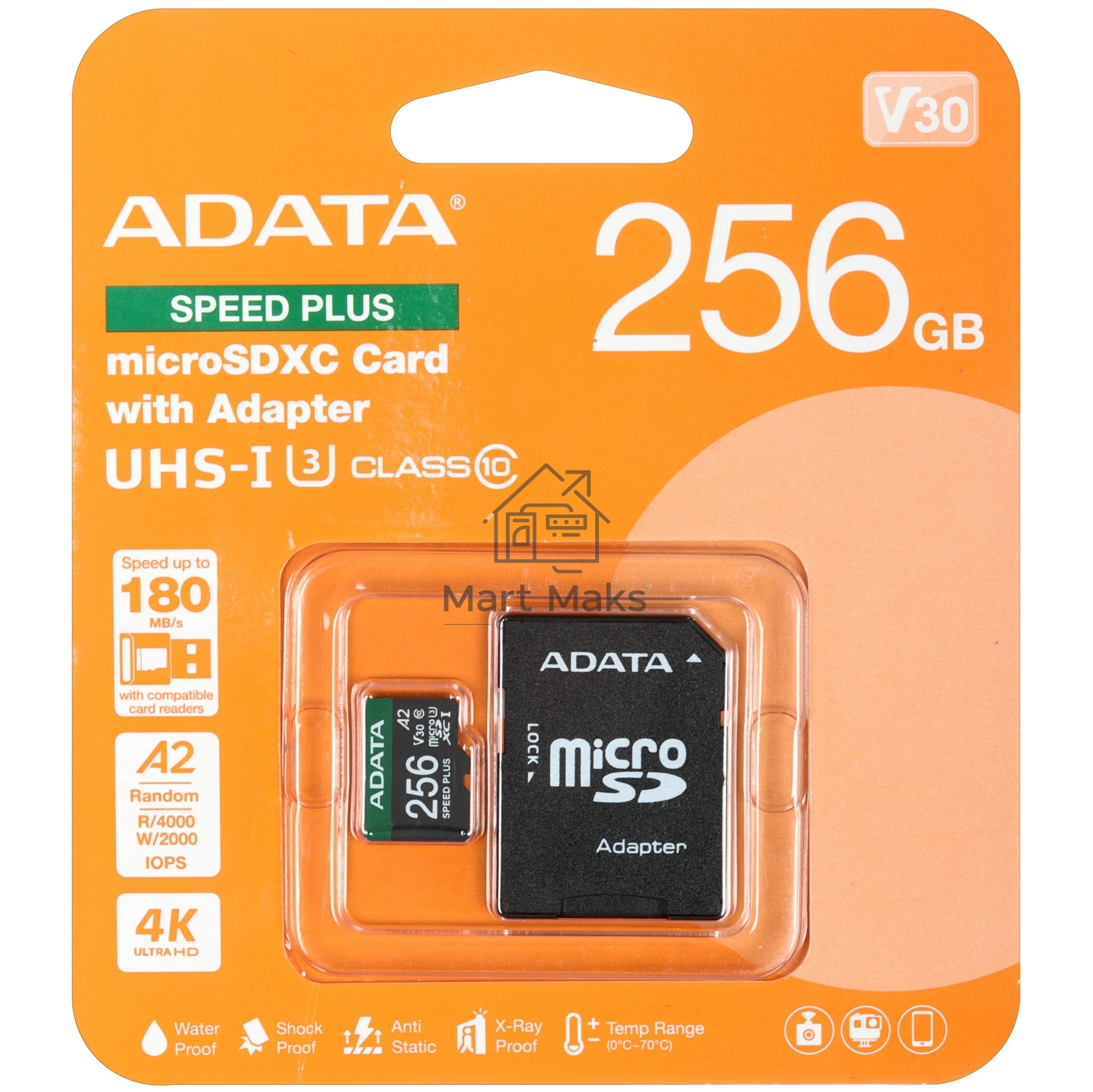Флеш карта microSD ADATA 128Gb microSDXC Class 10 UHS-I U3 V30 A2 160/140 MB/s (SD адаптер)