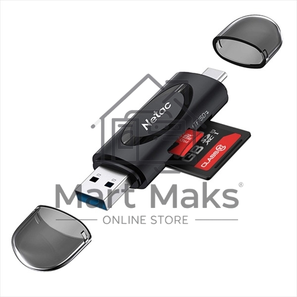 Кард-ридер Netac WK14/черный/Micro SD/Micro SDHC/Micro SDXC/SD/SDHC/SDXC/USB Type-A/USB Type-C/пластик