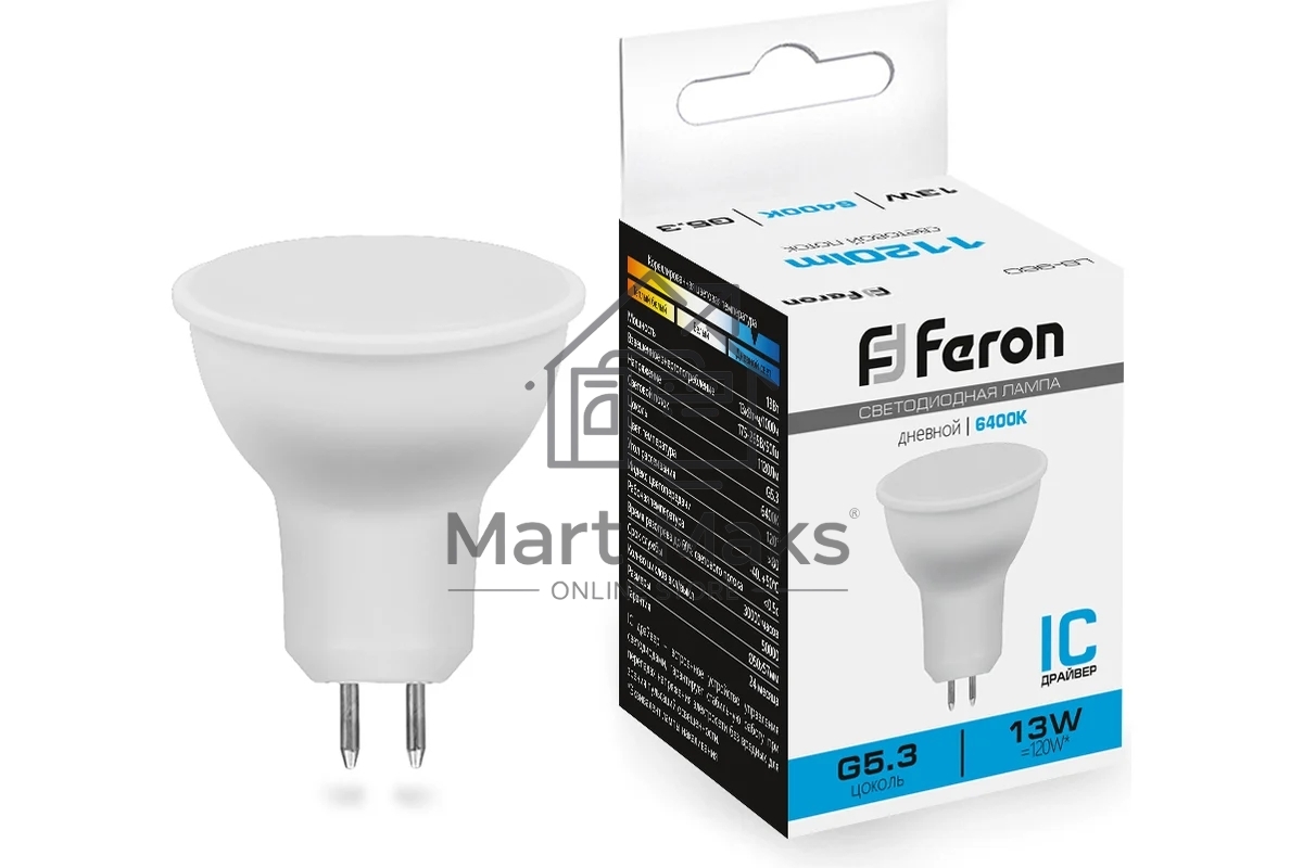 Лампа светодиодная FERON LB-960 (38190) 13 вт 230в G5.3 дневной