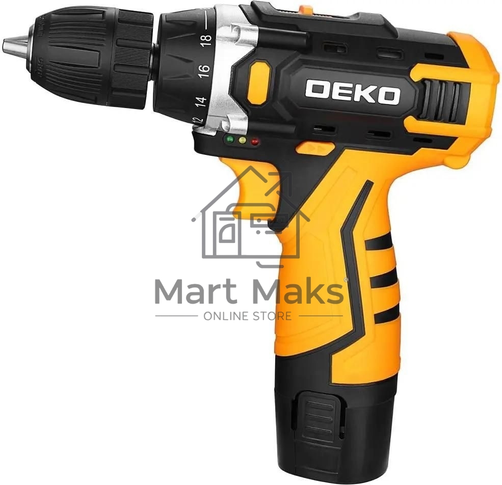 Дрель-шуруповерт Deko DKCD12V, 12 В, 1,5 Ач, 32 Нм, щеточный