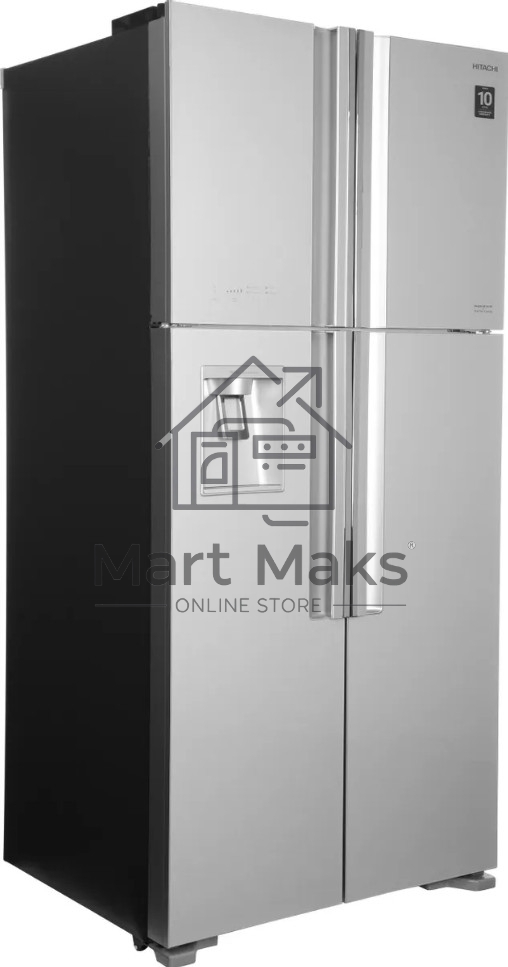 Холодильник Hitachi R-W660PUC7X GS серебристый стекло двухкамерный 396/144л морозилка сверху, No Frost, Side by Side