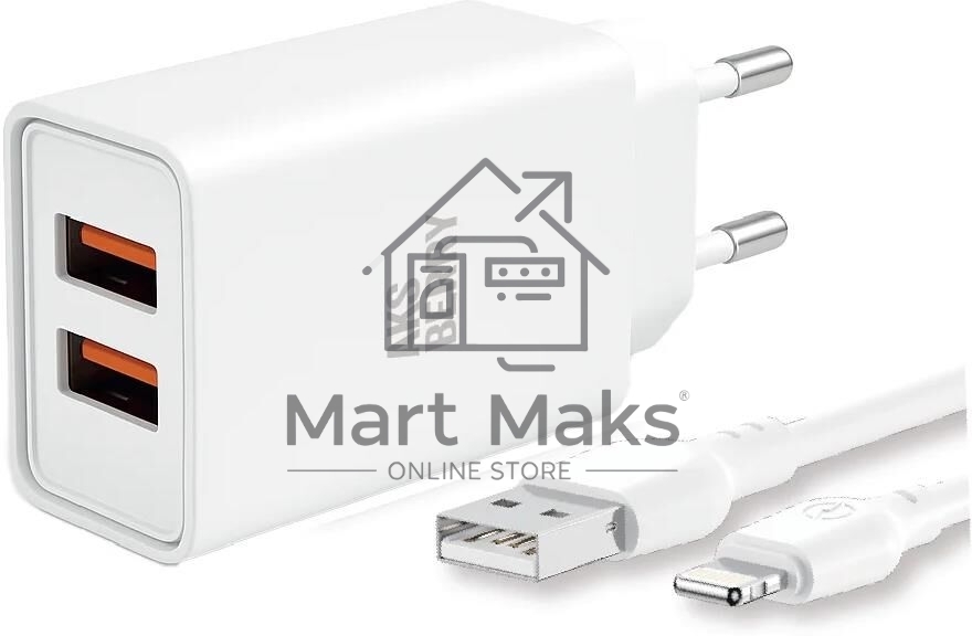 Зарядное устройство Aksberry (6900203220011) T38 2 USB 2.4A + Lightning, белый