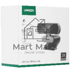 Веб-камера UGREEN CM717 2560x1440, 30 кадр/с, USB, микрофон (2 шт, шумоподавление), автофокус, универсальное крепление, серый