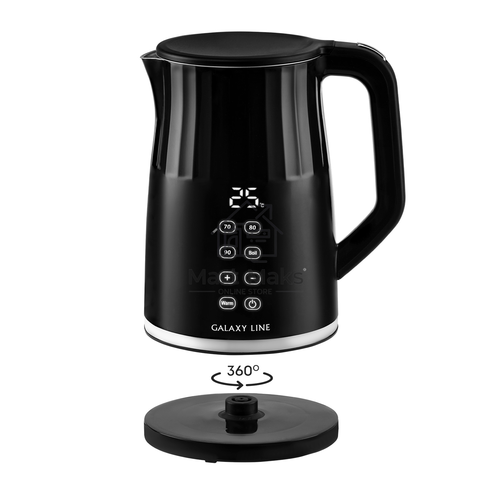 Чайник электрический Galaxy Line GL 0337, черный, пластик, 2200 Вт, 1,7 л