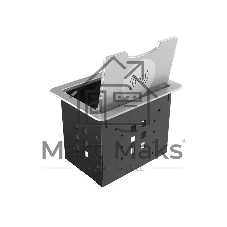Прямоугольный металлический корпус Wize Pro WRTS-06BOXQI-S для модульной системы врезного лючка в стол с откидывающейся крышкой,до 6 модулей-вставок, беспроводная зарядка 10Вт для моб. устройств на крышке, преустановленная рамка,серебр