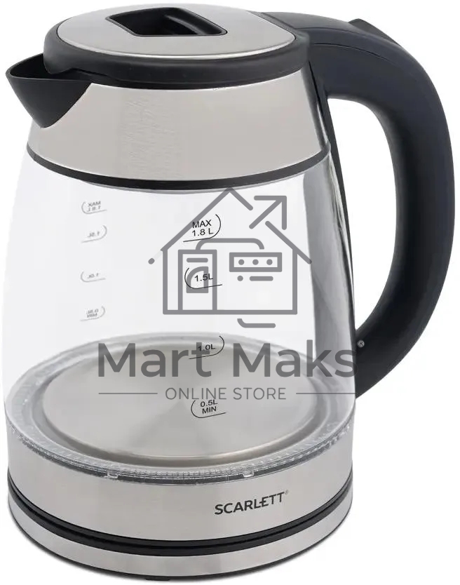Чайник Scarlett SC-EK27G40, 1800Вт, 1.8л, серебристый/черный