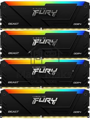 Оперативная память Kingston Fury Beast, DDR4, 32Gb (4x8Gb), 3200MHz, CL16, DIMM, с радиатором, RGB, черный