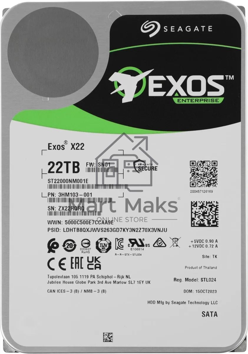 Жесткий диск Seagate HDD Exos X22 ST22000NM001E 22TB 7200rpm SATA-III 512Mb 3.5