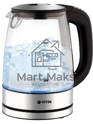 Чайник электрический Vitek VT-8828 1.7 л, 2200 Вт, серебристый корпус: стекло/металл